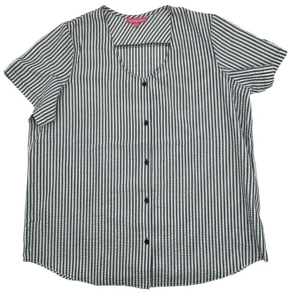 Woman Within Grey White Striped Button Front Shirt Women's‎ Plus Size 1X - Picture 1 of 9